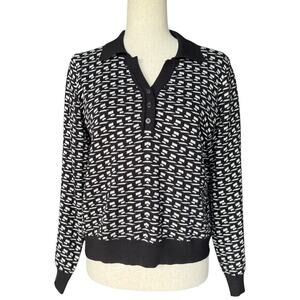 Arianna Papell Patterned Sweater Black White Modern Vintage Knit Minimalist L